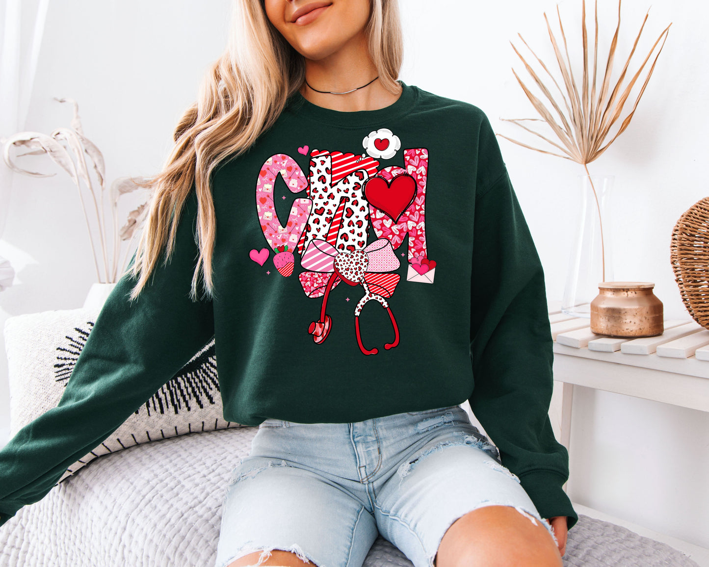 CNA Valentine’s Day Sweatshirt | Cute Nursing Stethoscope Crewneck | Heart Pattern Gift for Nurse