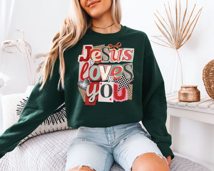 Jesus Loves You Sweatshirt | Retro Collage Christian Crewneck | Groovy Disco Faith Gift