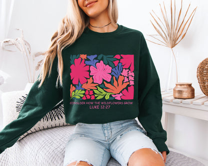 Vintage Bible Verse Sweatshirt, Floral Faith Graphic Crewneck, Relaxed Cozy Fit