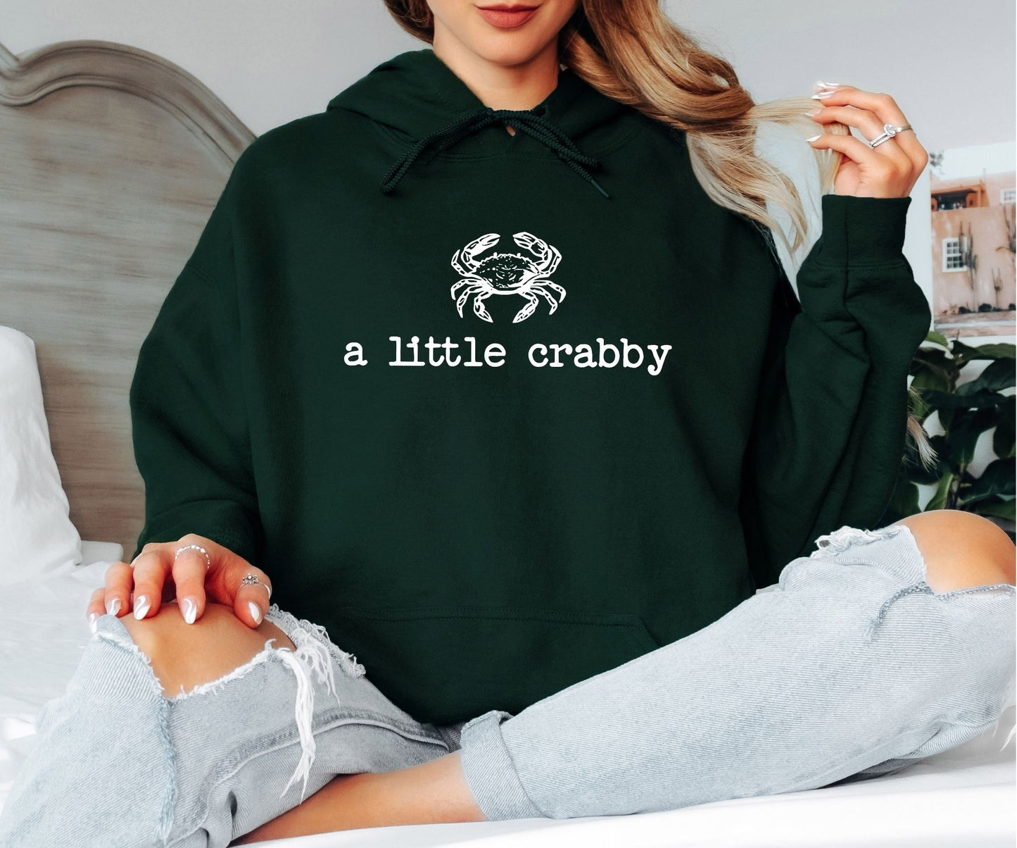 A Little Crabby Hoodie - Funny Crab Graphic Tee, Minimalist Coastal Humor Top, Cute Crustacean Gift, Sarcastic Beach T-Shirt