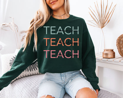 Teach Compassion Kindness Confidence Sweatshirt - Retro Aesthetic Teacher Pullover, Inspirational Educator Jumper, Pastel Typography School Crewneck, Meaningful Teacher Appreciation Gift