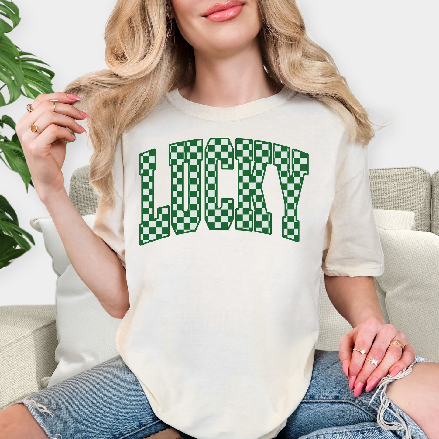 Lucky Checkerboard Shirt - St. Patrick's Day T-Shirt, Retro Lucky Charm Tee, Green Plaid Aesthetic Sweatshirt, Festive Irish Party Apparel