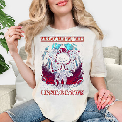 Welcome to the Upside Down Shirt - Demogorgon Horror Graphic Tee, Retro Sci-Fi Monster Sweatshirt, Spooky Forest Aesthetic Shirt, Hawkins Fan Gift