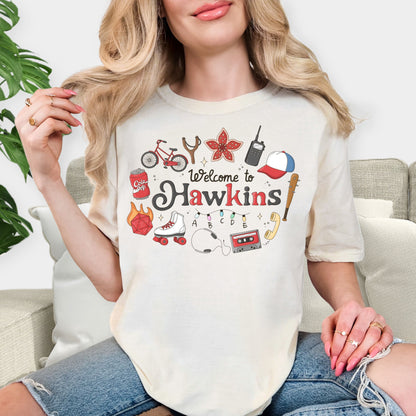 Welcome to Hawkins Shirt - Retro 80s Hawkins Aesthetic Tee, Sci-Fi Adventure Doodle Sweatshirt, Vintage Stranger Things Inspired Gift, Nostalgic Fan Apparel