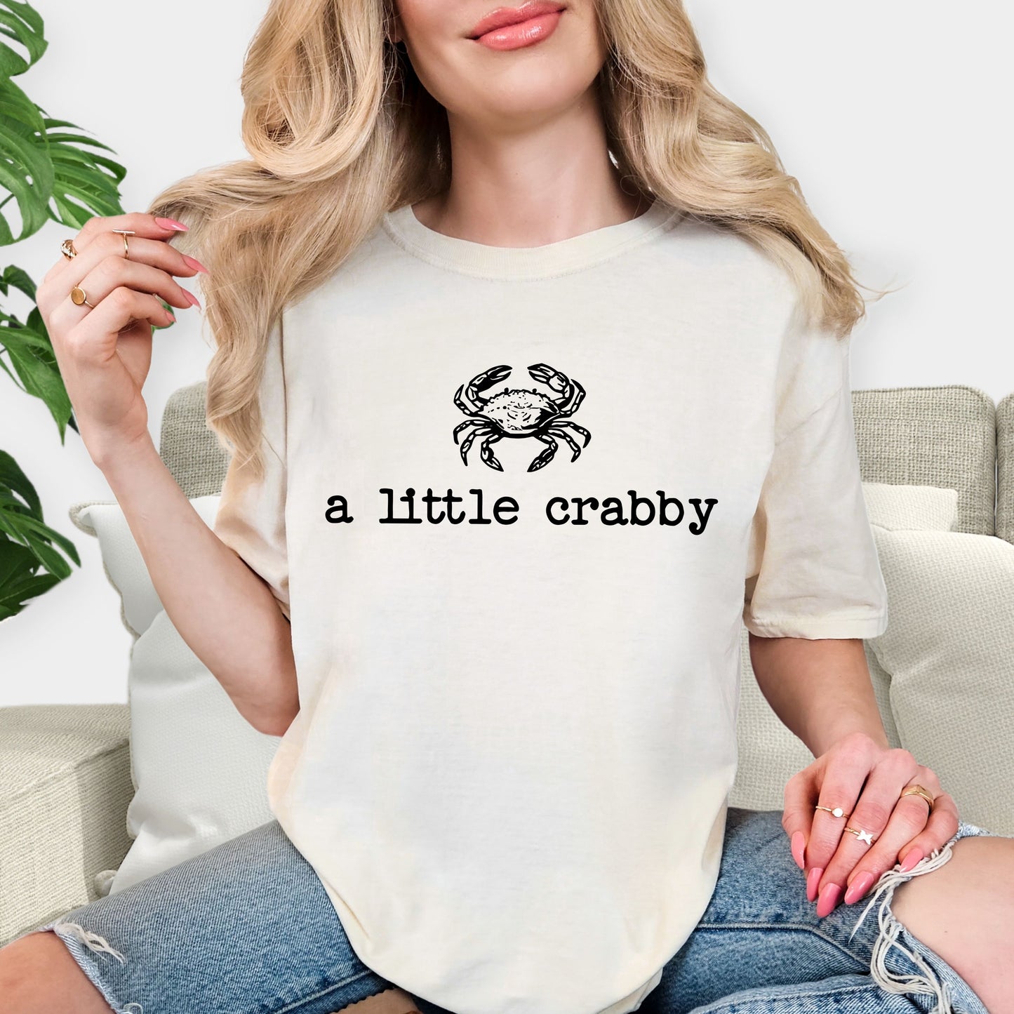 A Little Crabby T-Shirt - Funny Crab Graphic Tee, Minimalist Coastal Humor Shirt, Cute Crustacean Apparel, Beach Vacation Sarcastic Tee