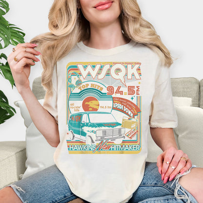 WSQK Hawkins New Hitmaker Shirt - Retro 80s Radio Station Tee, Vintage Broadcast Van Sweatshirt, Sci-Fi Nostalgia Gift, Rockin' Hits FM Radio Apparel