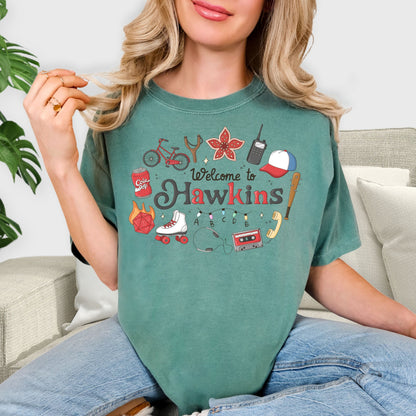 Welcome to Hawkins Shirt - Retro 80s Hawkins Aesthetic Tee, Sci-Fi Adventure Doodle Sweatshirt, Vintage Stranger Things Inspired Gift, Nostalgic Fan Apparel