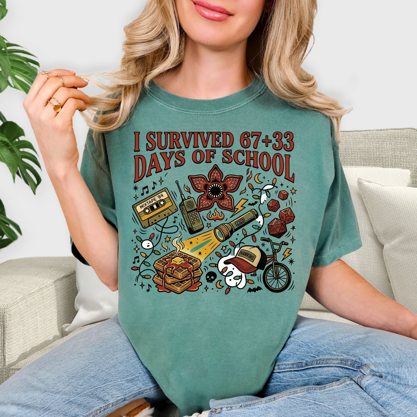 I Survived 100 Days of School Shirt - 100th Day of School Stranger Things Inspired Tee, Retro 80s Hawkins Style Sweatshirt, Teacher and Student Milestone Gift