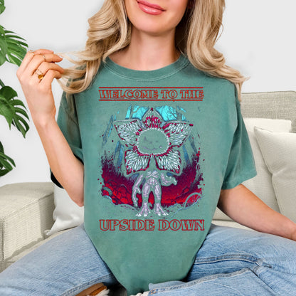 Welcome to the Upside Down Shirt - Demogorgon Horror Graphic Tee, Retro Sci-Fi Monster Sweatshirt, Spooky Forest Aesthetic Shirt, Hawkins Fan Gift