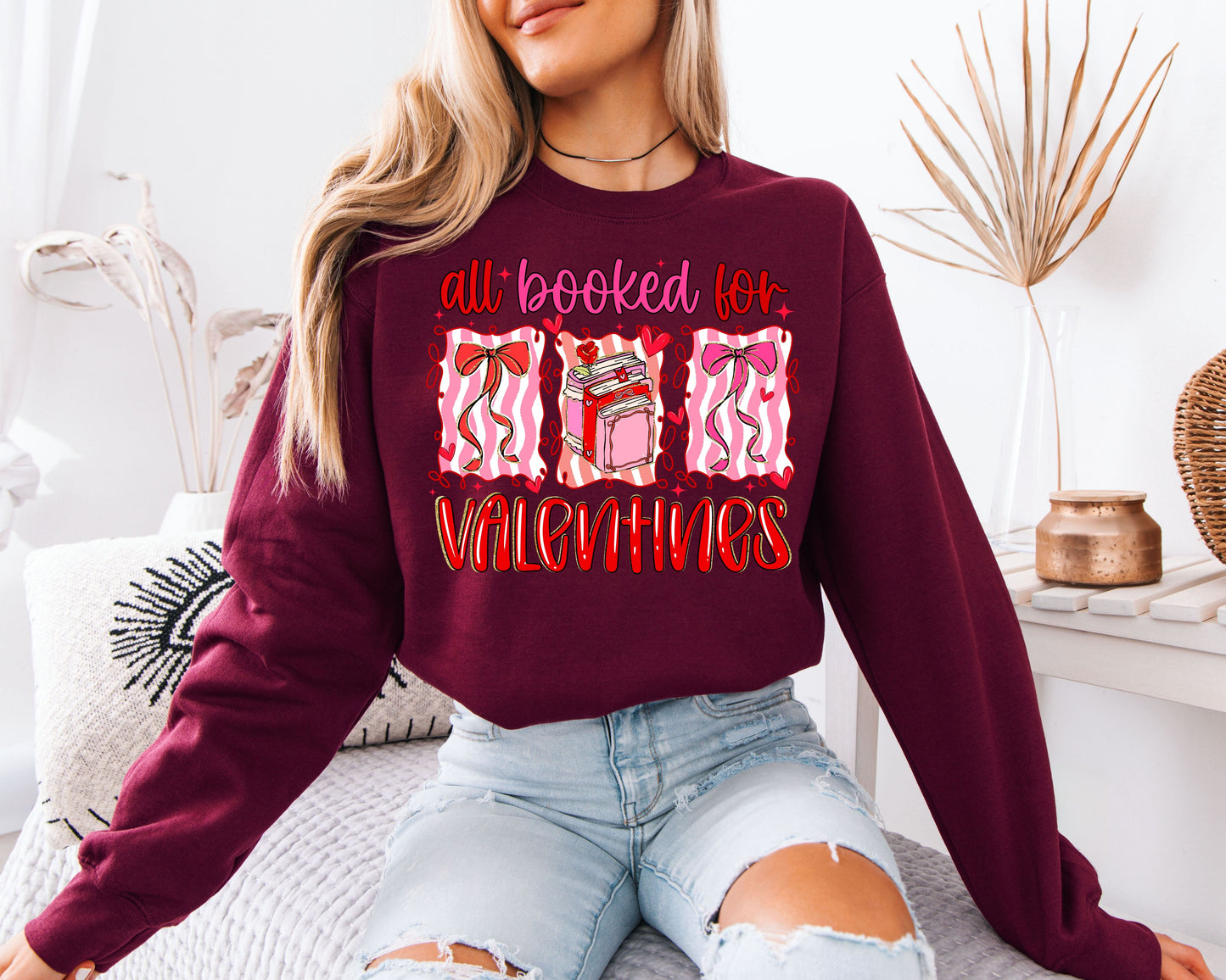 All Booked for Valentines Sweatshirt | Coquette Bow Book Lover Crewneck | Cute Reading Gift for Her