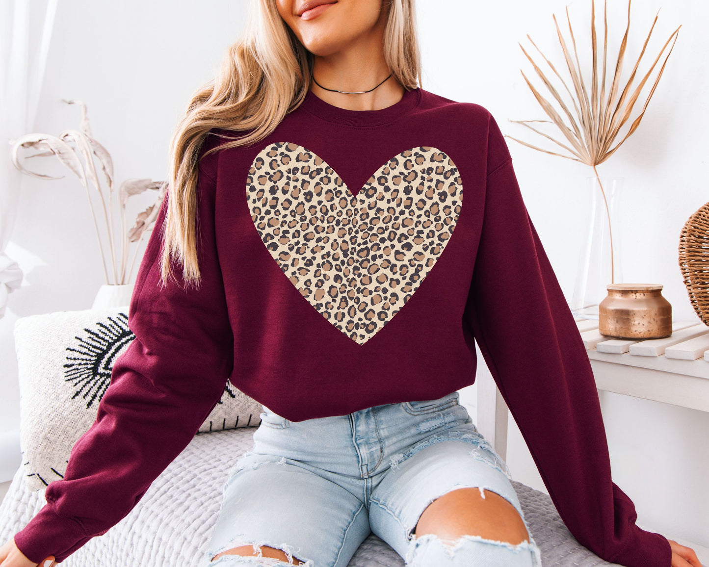 Leopard Print Heart Sweatshirt | Cute Cheetah Animal Print Crewneck | Wild Love Valentine Gift