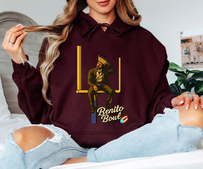 Benito Bowl Football Hoodie, Funny Tailgate Graphic Hooded Sweatshirt for Game Day