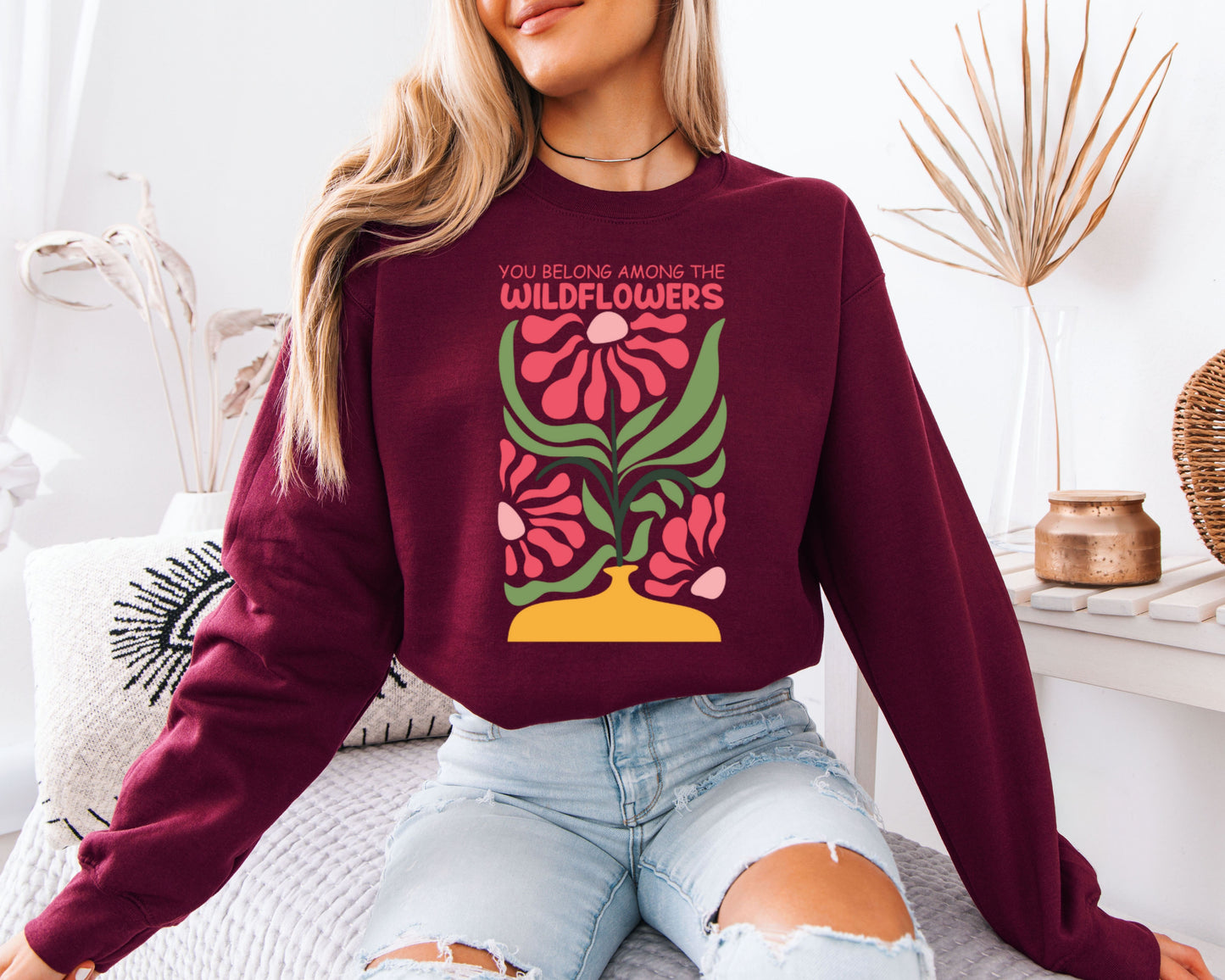 Garden Breeze Sweatshirt, Watercolor Flower Graphic Crewneck, Casual Relaxed Fit