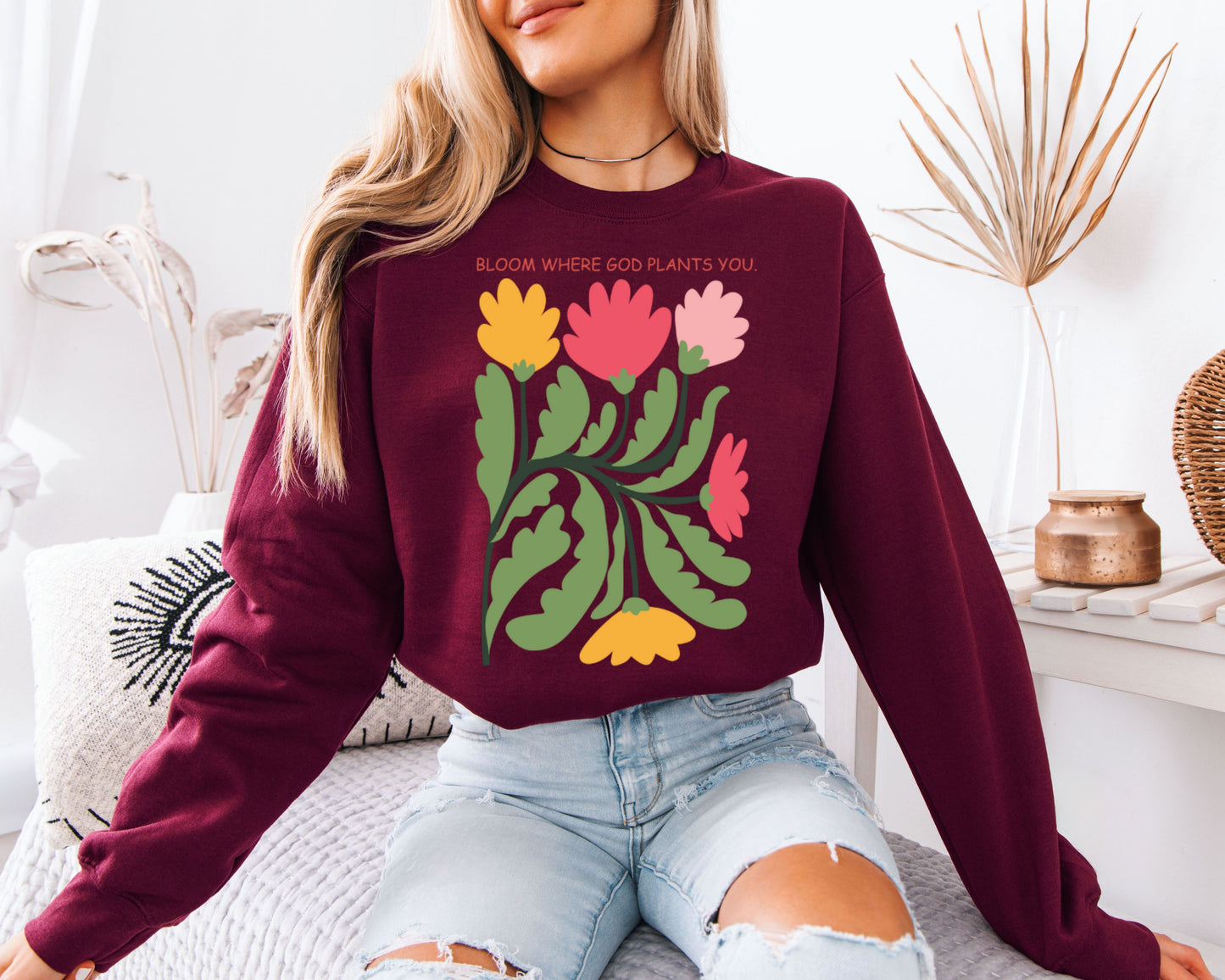Christian Garden Sweatshirt, Cottagecore Faith Graphic Crewneck, Oversized Pullover