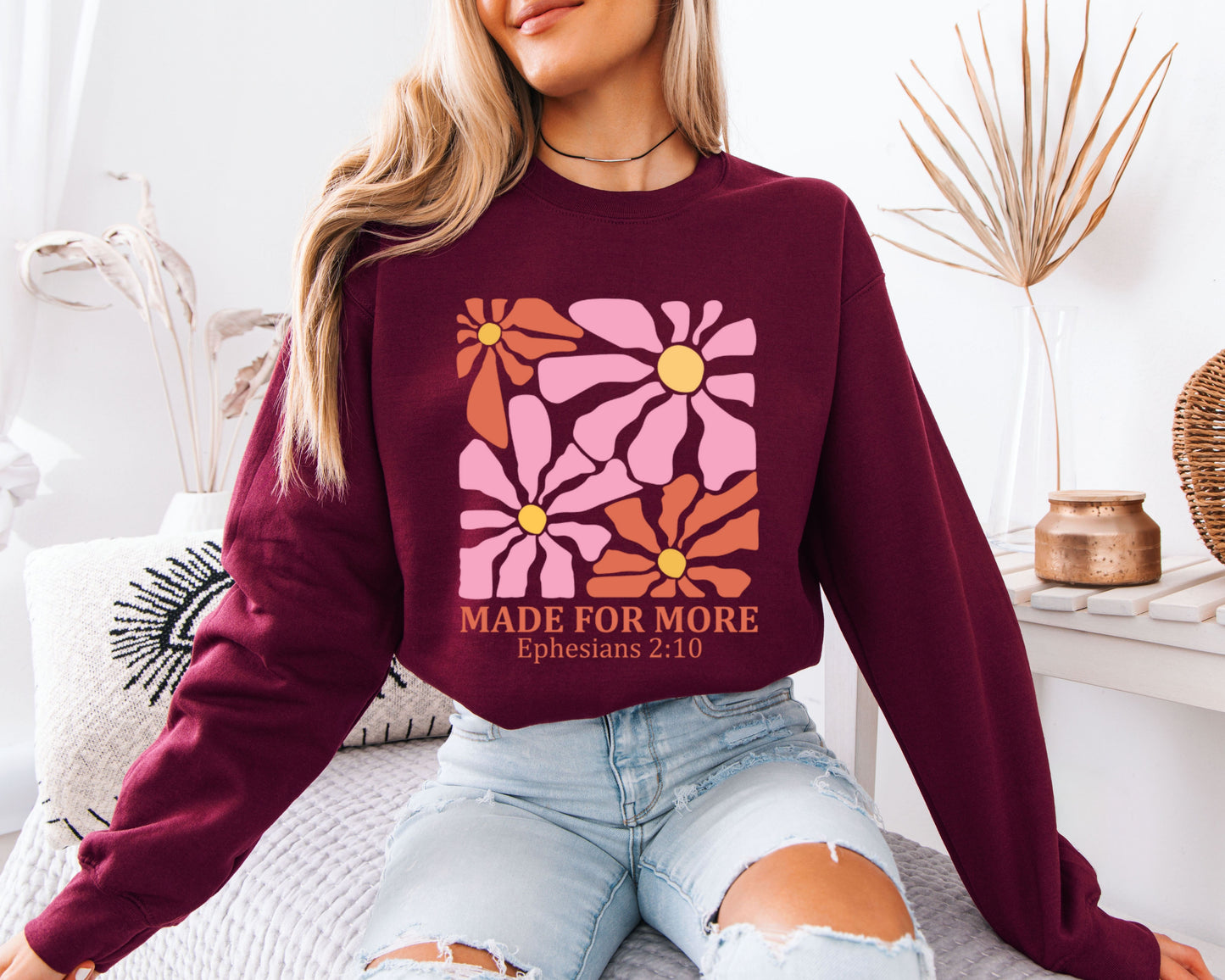 Retro Garden Faith Sweatshirt, Christian Floral Graphic Crewneck, Soft Fit Pullover