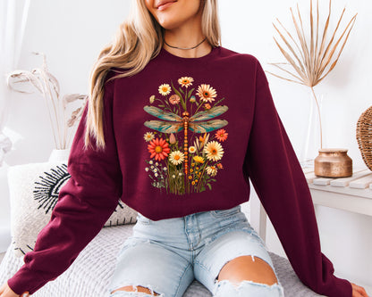 Retro Floral Sweatshirt, Colorful Flower Graphic Crewneck, Botanical Aesthetic Pullover, Cute Garden Inspired Cozy Top, Nature Lover Gift