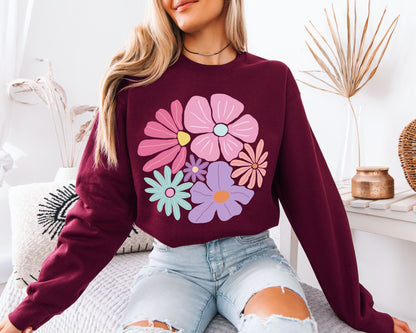 Soft Bloom Garden Sweatshirt – Cozy Botanical Graphic Crewneck, Relaxed Fit Nature Inspired Floral Pullover for Everyday Wear