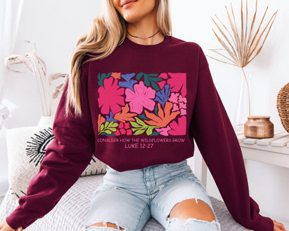 Vintage Bible Verse Sweatshirt, Floral Faith Graphic Crewneck, Relaxed Cozy Fit