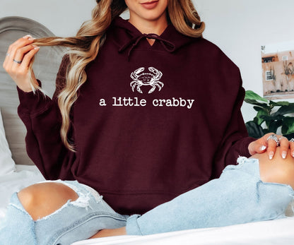 A Little Crabby Hoodie - Funny Crab Graphic Tee, Minimalist Coastal Humor Top, Cute Crustacean Gift, Sarcastic Beach T-Shirt