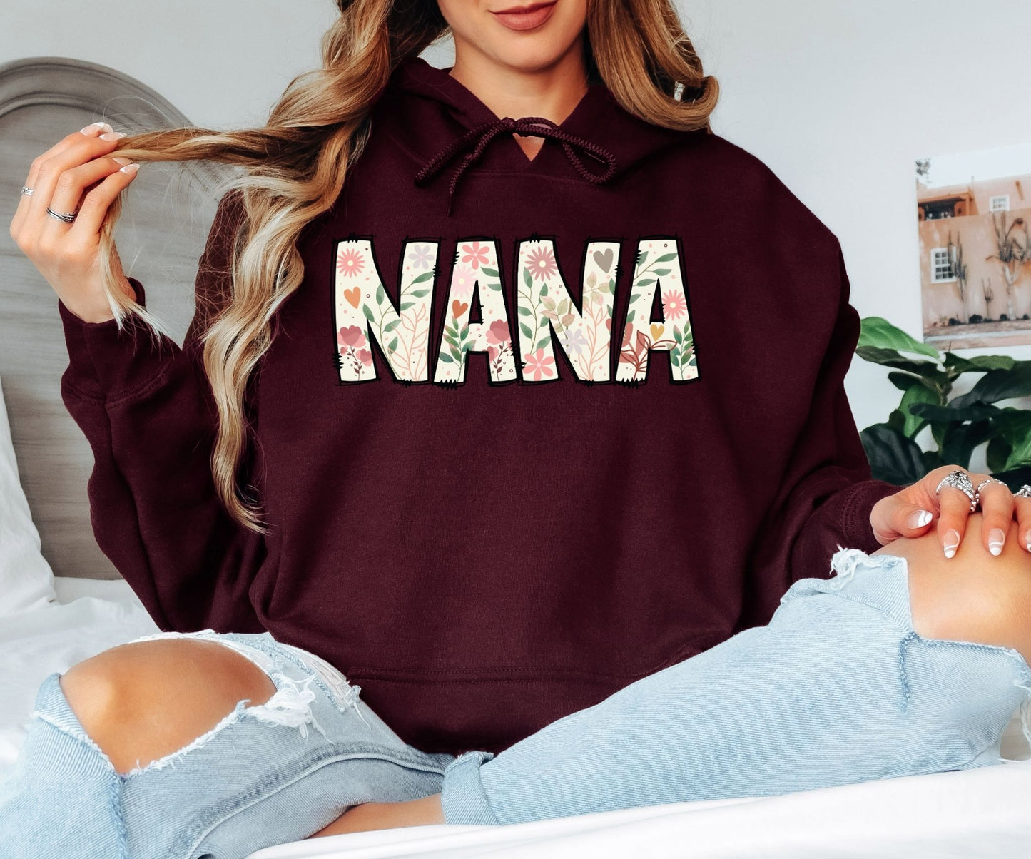 Floral NANA Hoodie – Cute Flower Letter Grandma Sweatshirt Gift
