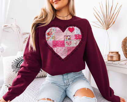 Let All That You Do Be Done In Love Sweatshirt | Cute Patchwork Quilt Heart Crewneck | Cottagecore Christian Gift