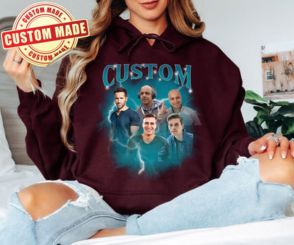 Custom Bootleg Hoodie - Personalized Friend Group Photo Sweatshirt - Funny Best Friend Gift - 90s Vintage Style