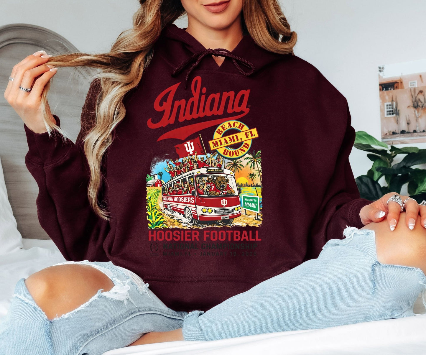 Indiana Hoosiers Football Hoodie – Miami Bowl Bound Championship Graphic, Vintage College Sports Fan Hoodie
