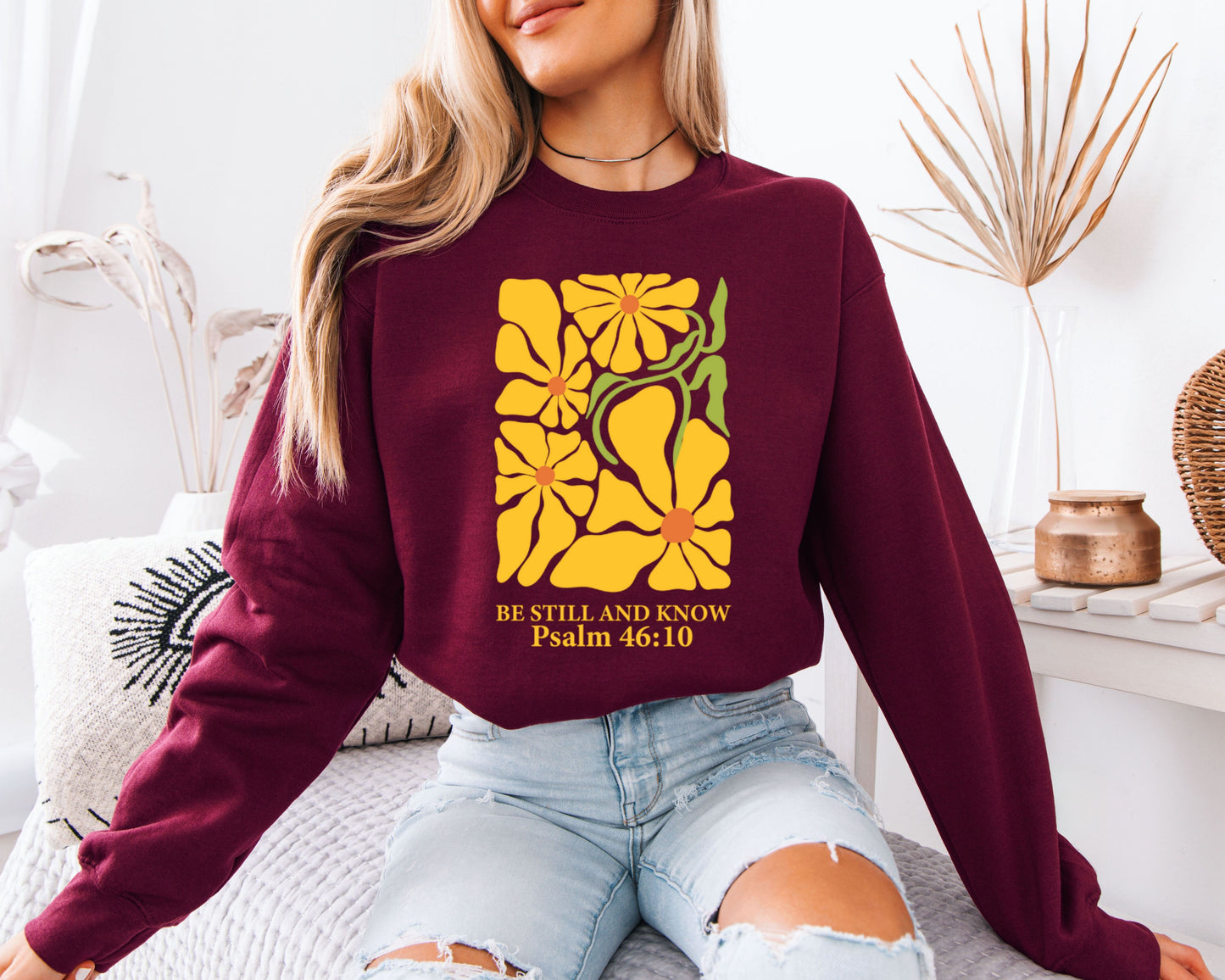 Christian Floral Sweatshirt, Faith-Based Religious Crewneck, Bible Verse Inspirational Apparel