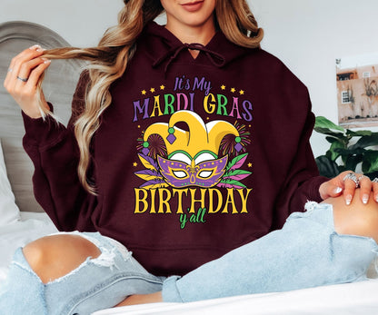 Mardi Gras Hoodie – Beads Masks & Carnival Fun