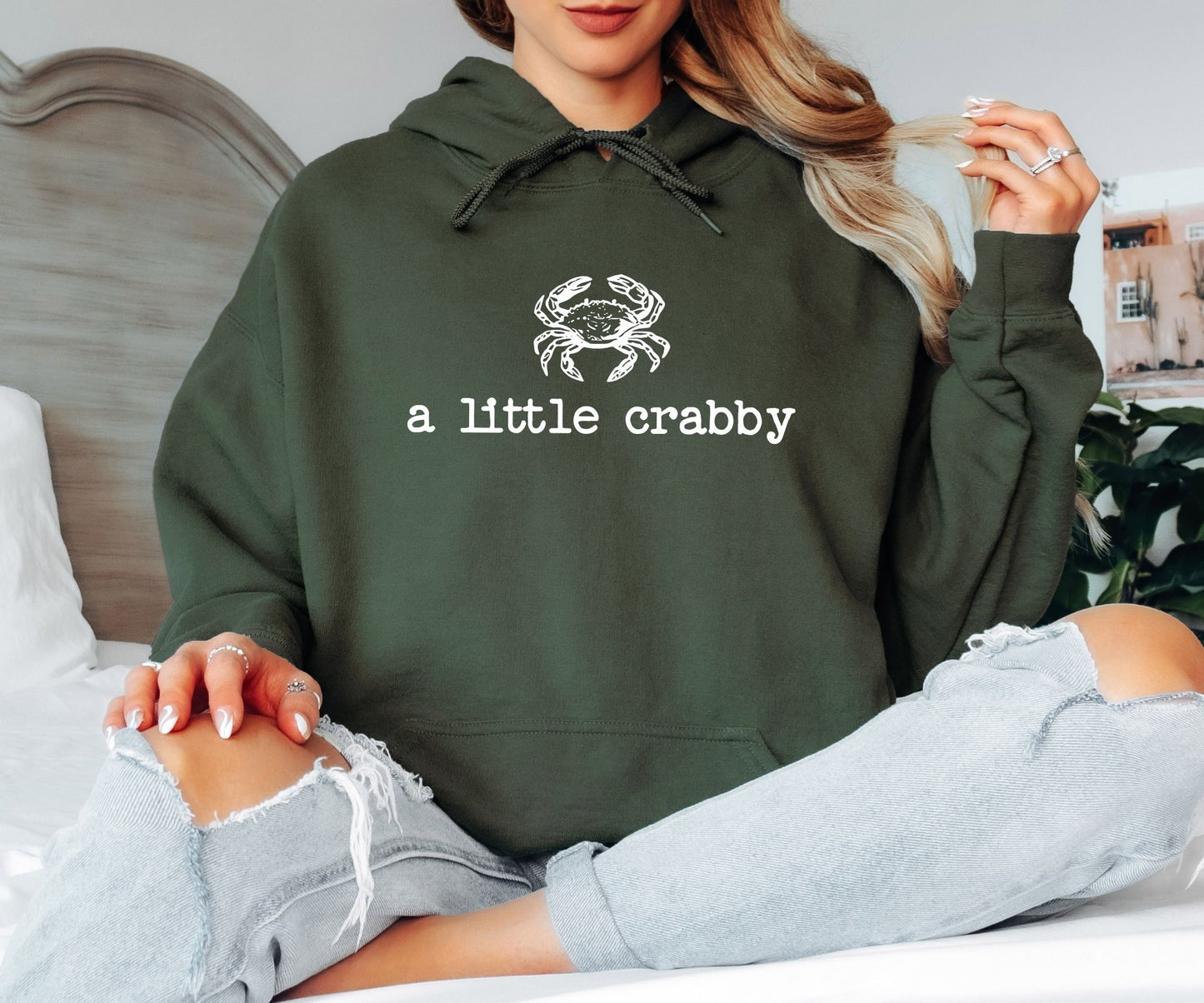 A Little Crabby Hoodie - Funny Crab Graphic Tee, Minimalist Coastal Humor Top, Cute Crustacean Gift, Sarcastic Beach T-Shirt