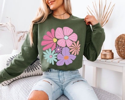 Soft Bloom Garden Sweatshirt – Cozy Botanical Graphic Crewneck, Relaxed Fit Nature Inspired Floral Pullover for Everyday Wear