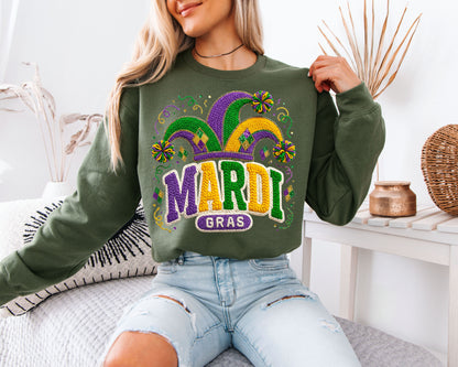 Cozy Parade Day Mardi Gras Crewneck