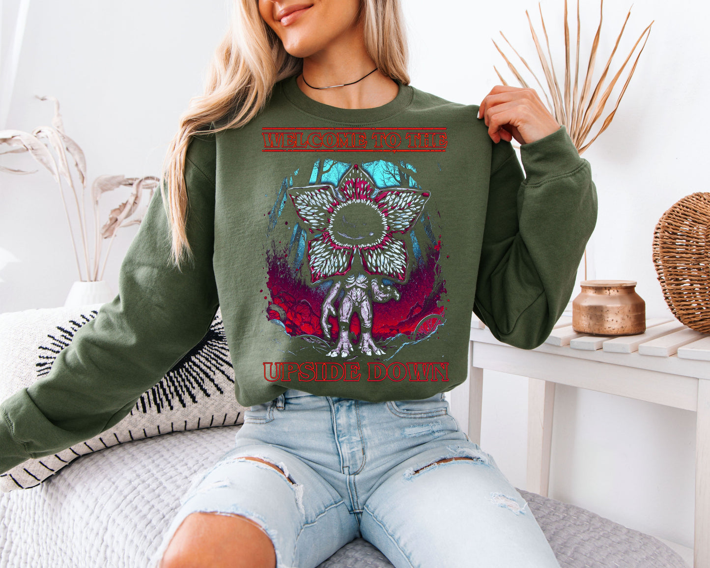 Upside Down Sweatshirt, Stranger Things Inspired Demogorgon Shirt, Horror Sci Fi Retro Unisex Crewneck
