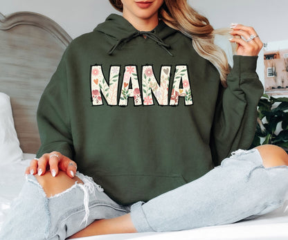 Floral NANA Hoodie – Cute Flower Letter Grandma Sweatshirt Gift