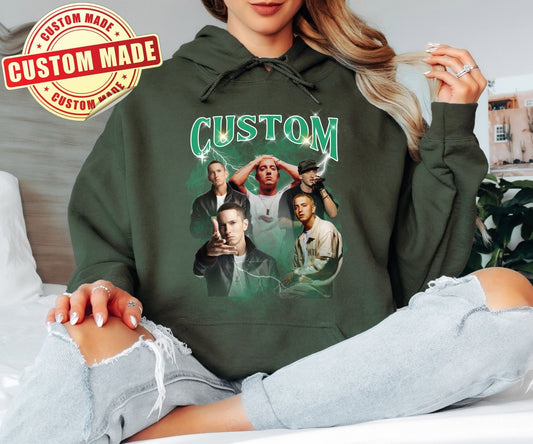 Custom Bootleg Hoodie - Personalized 90s Vintage Rap Style Pullover - Your Photo Graphic Design