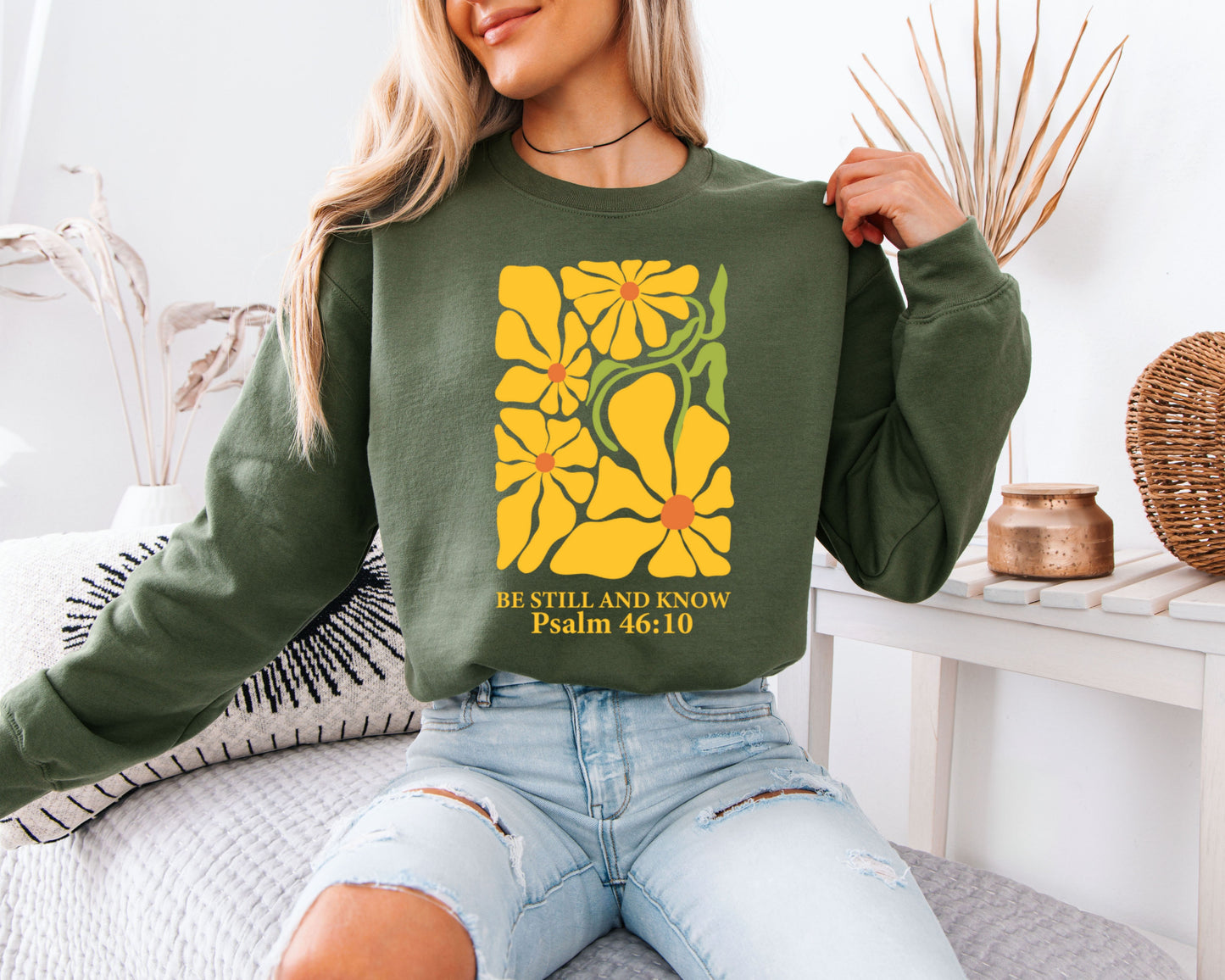 Christian Floral Sweatshirt, Faith-Based Religious Crewneck, Bible Verse Inspirational Apparel