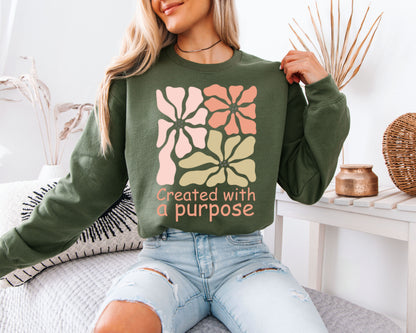 Vintage Floral Sweatshirt, Faith-Based Garden Graphic Crewneck, Soft Cozy Pullover