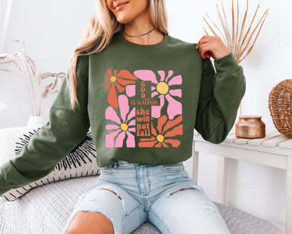 God Is Within Crewneck, Floral Graphic Pullover, Everyday Cozy Wear
