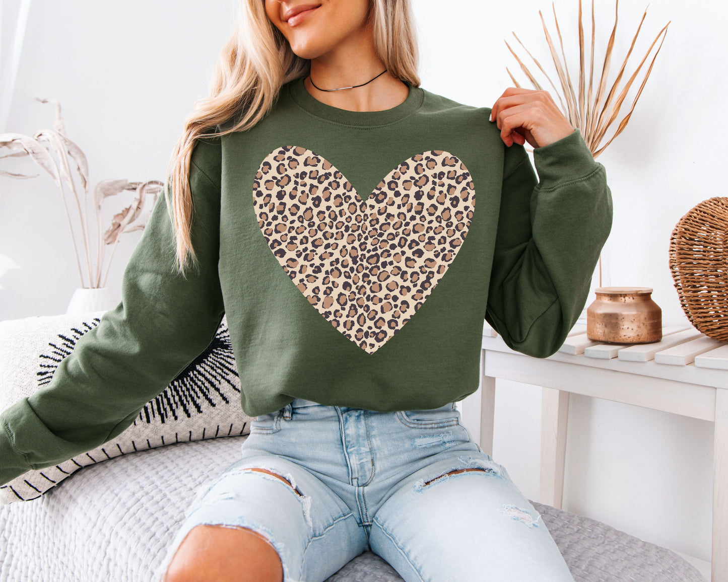 Leopard Print Heart Sweatshirt | Cute Cheetah Animal Print Crewneck | Wild Love Valentine Gift