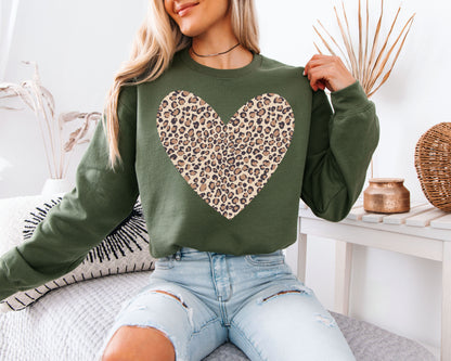 Leopard Print Heart Sweatshirt | Cute Cheetah Animal Print Crewneck | Wild Love Valentine Gift