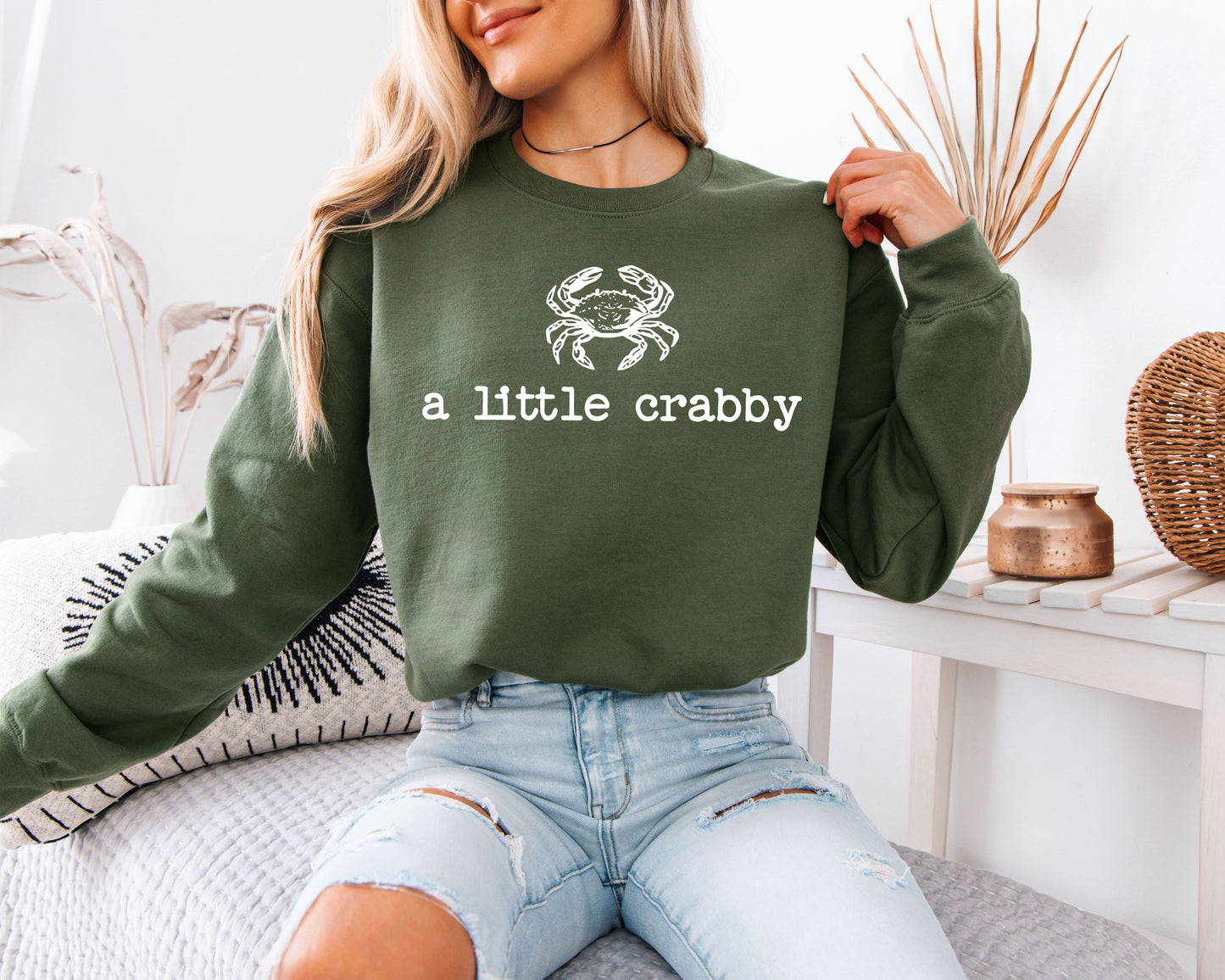 A Little Crabby Sweatshirt - Funny Crab Graphic Pullover, Minimalist Coastal Humor Crewneck, Cute Nautical Jumper
