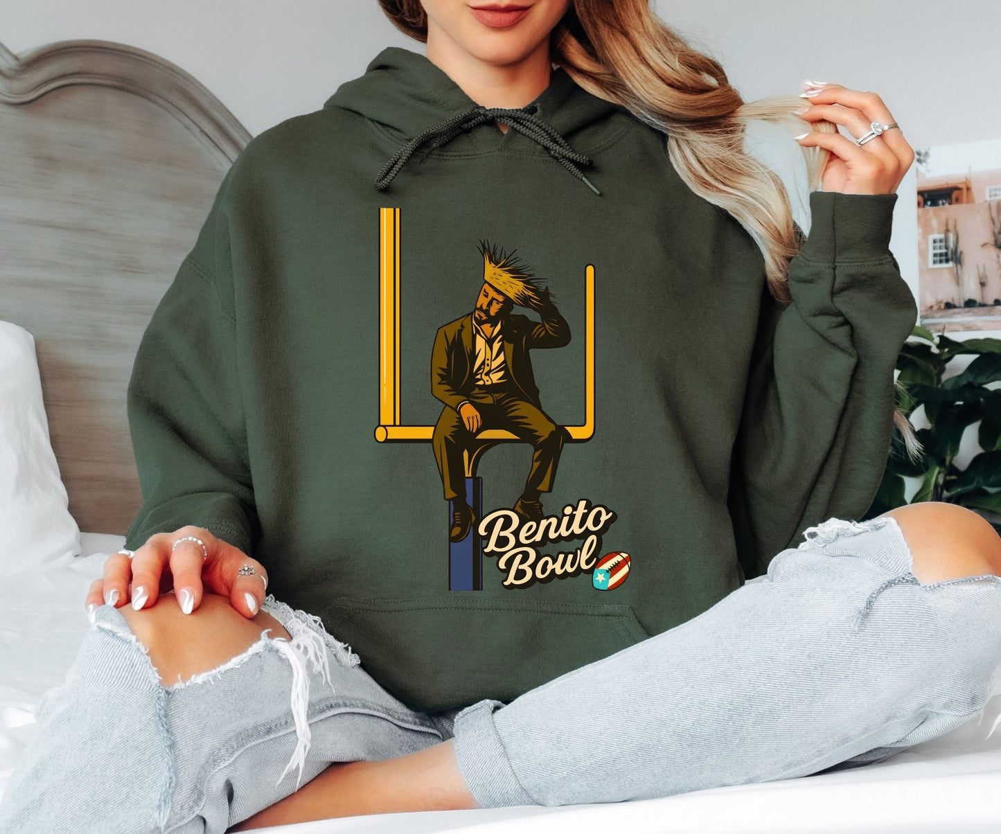 Benito Bowl Football Hoodie, Funny Tailgate Graphic Hooded Sweatshirt for Game Day