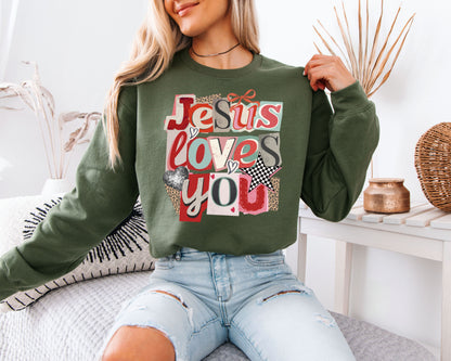 Jesus Loves You Sweatshirt | Retro Collage Christian Crewneck | Groovy Disco Faith Gift