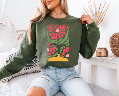 Garden Breeze Sweatshirt, Watercolor Flower Graphic Crewneck, Casual Relaxed Fit