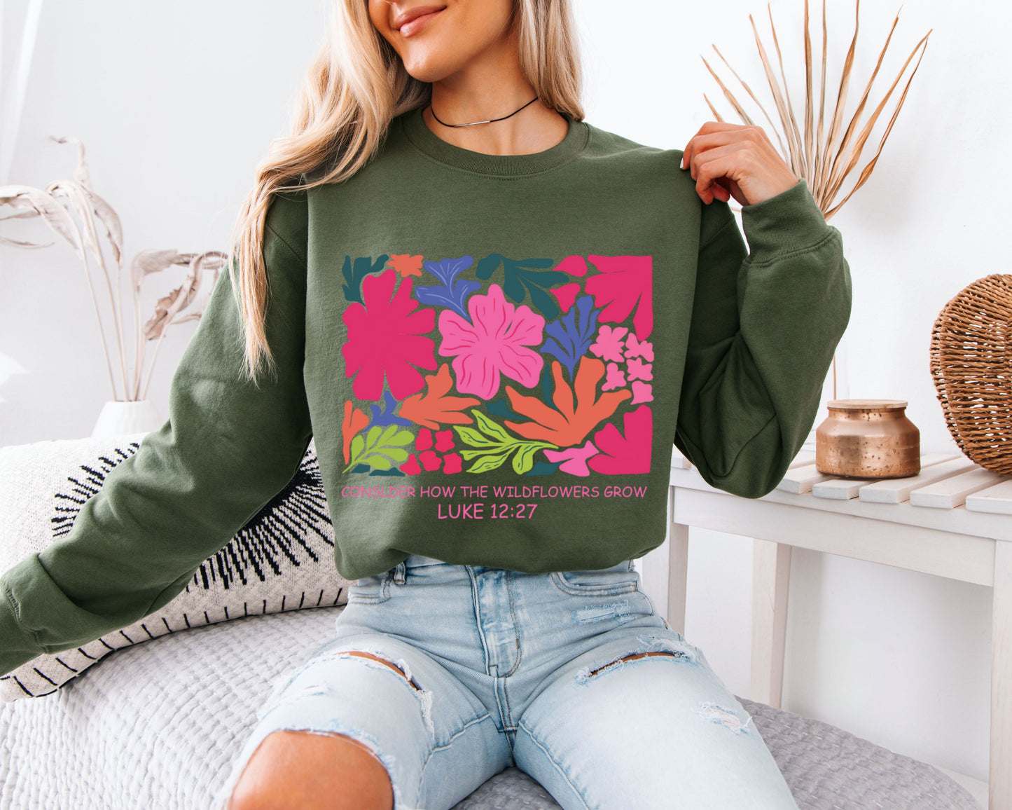 Vintage Bible Verse Sweatshirt, Floral Faith Graphic Crewneck, Relaxed Cozy Fit