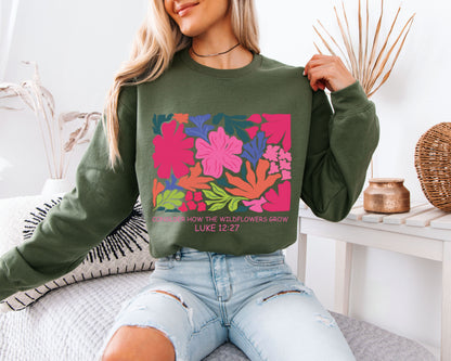 Vintage Bible Verse Sweatshirt, Floral Faith Graphic Crewneck, Relaxed Cozy Fit