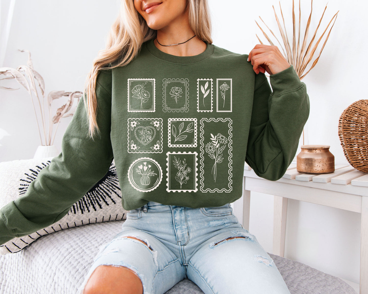 Floral Quote Sweatshirt, Aesthetic Nature Crewneck Pullover, Inspirational Typography, Cute Casual Top