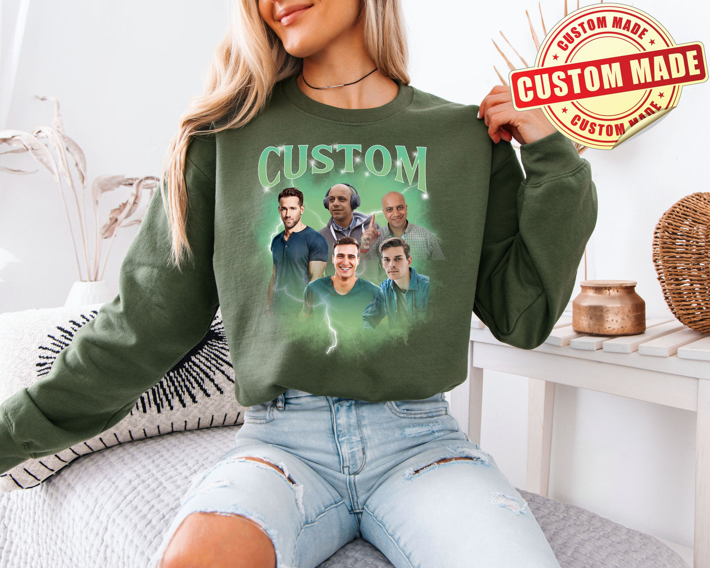 Custom Bootleg Crewneck Sweatshirt - Personalized 90s Vintage Style Photo Sweater - Best Friend & Group Gift