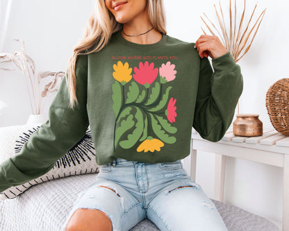 Christian Garden Sweatshirt, Cottagecore Faith Graphic Crewneck, Oversized Pullover