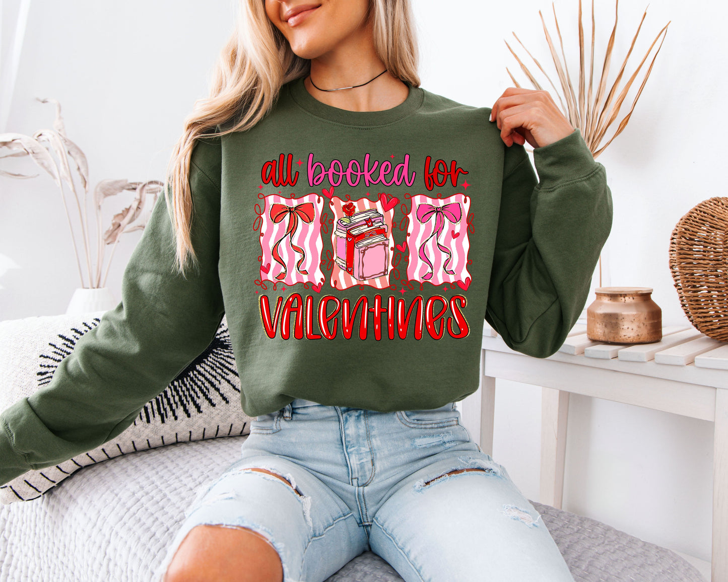 All Booked for Valentines Sweatshirt | Coquette Bow Book Lover Crewneck | Cute Reading Gift for Her